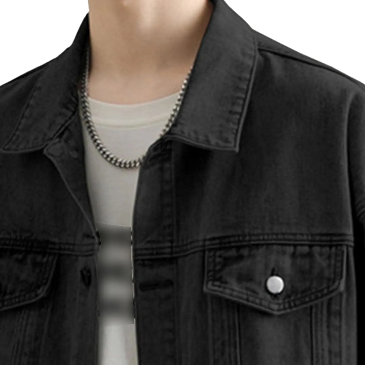 Men's Loose Denim Jacket Washed Distressed Denim Coat Casual Lapel Washed Button Down Trucker Jacket