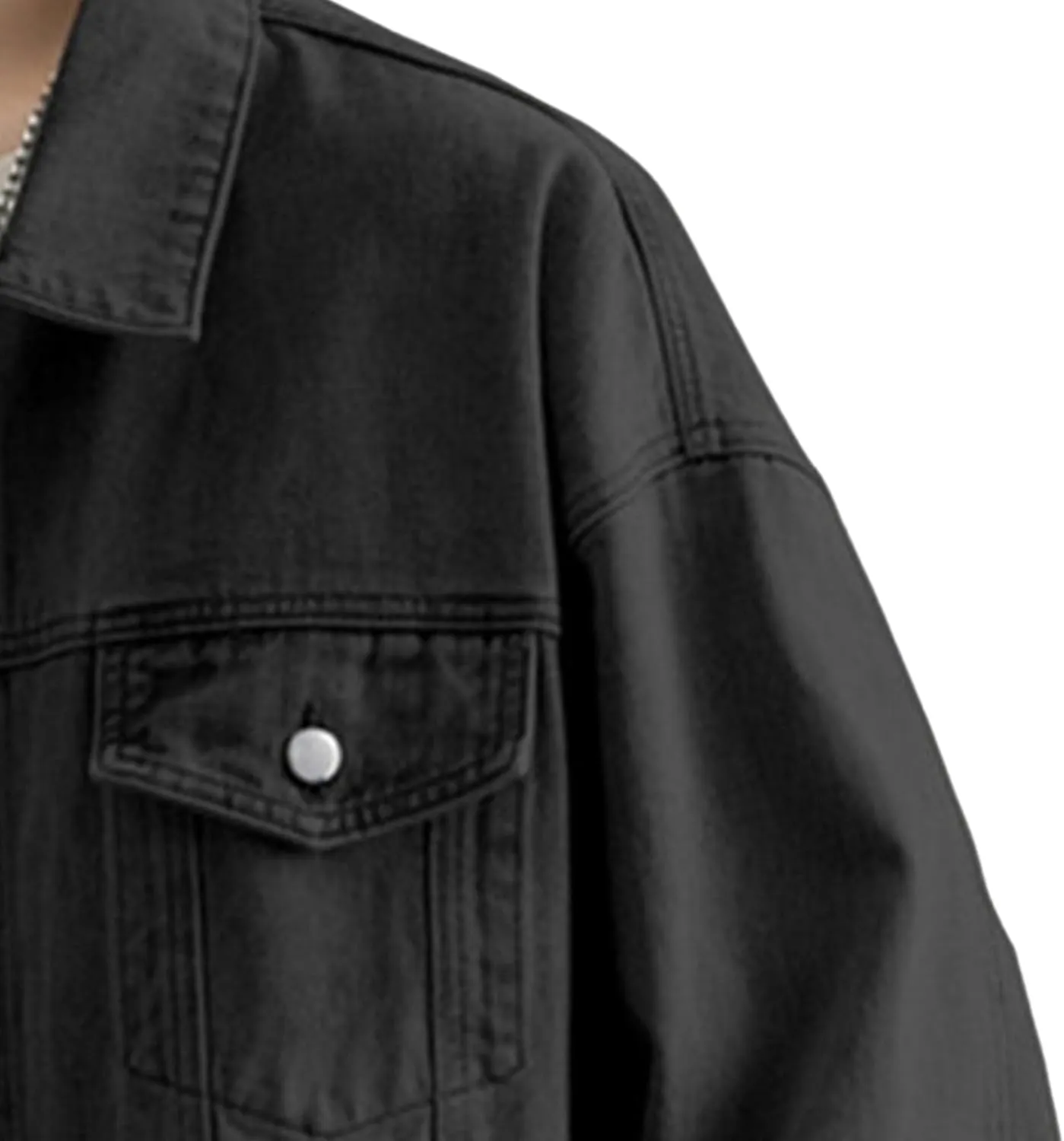 Men's Loose Denim Jacket Washed Distressed Denim Coat Casual Lapel Washed Button Down Trucker Jacket