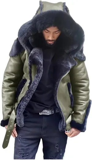 Men's Motorcycle Leather Jacket Sherpa Fleece Lined Bomber Jackets Zipper Padded Warm Fall Winter Coat