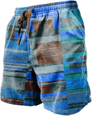 Men's Plaid Linen Shorts Big and Tall Beach Summer Bermuda Shorts Elastic Waist Drawstring Casual Relaxed Fit Shorts