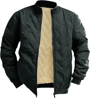 Mens Puffer Jacket Winter Down Coat Quilted Bomber Jackets Sherpa Lined Jacket Long Sleeve Thick Plush Padded Outwear