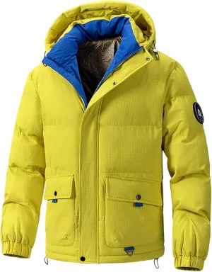 Men's Puffer Jackets Winter Warm Waterproof Down Coat Long Sleeve Puffy Jacket Stylish Trendy Outerwear with Hood