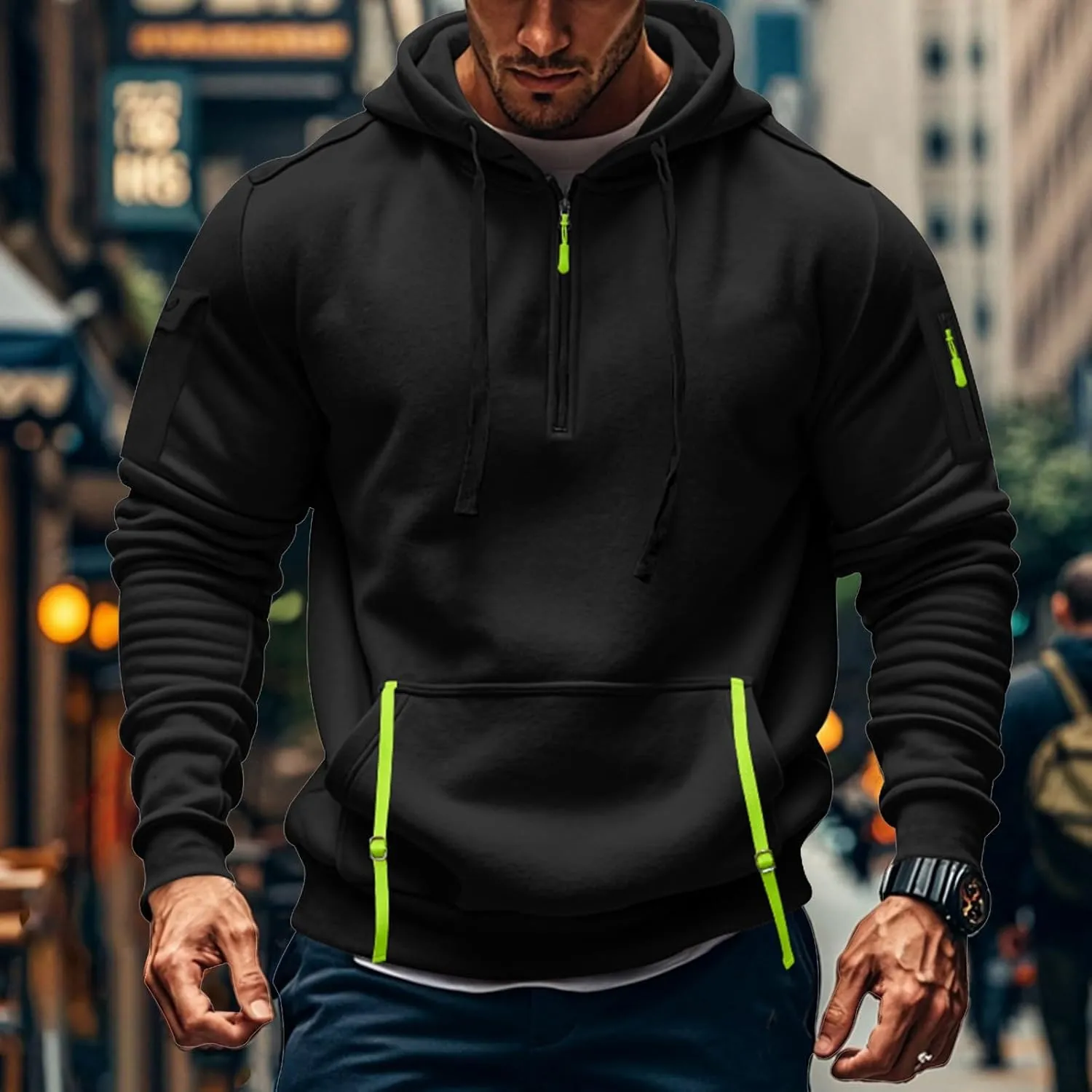 Men's Quarter Zip Pullover Men Long Sleeve Workout Hoodie Vintage Tactical Jacket Winter Camo Sweater Coats