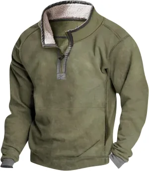 Mens Quarter Zip Sweatshirt, Sherpa Lined Fleece Stand Collar Fashion Athletic Warm Pullover Casual Polo Golf Shirt