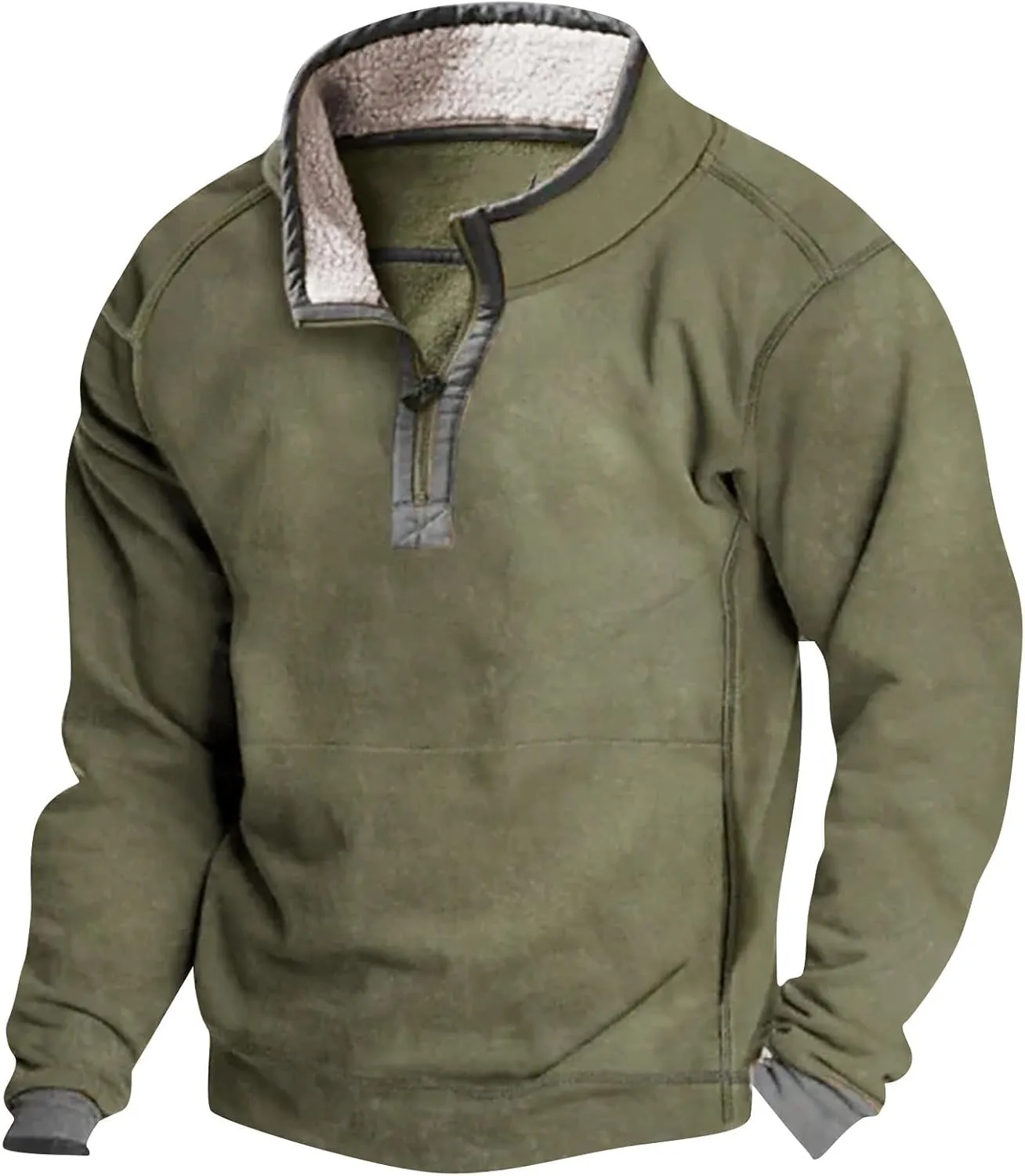 Mens Quarter Zip Sweatshirt, Sherpa Lined Fleece Stand Collar Fashion Athletic Warm Pullover Casual Polo Golf Shirt