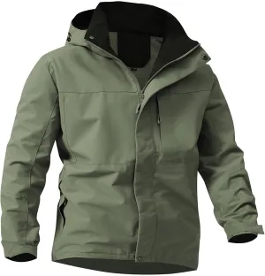 Mens Rain Jacket Waterproof Full Zip Up Hoodies Windbreaker Hiking Outdoor Rain Coat Lightweight Softshell Raincoat
