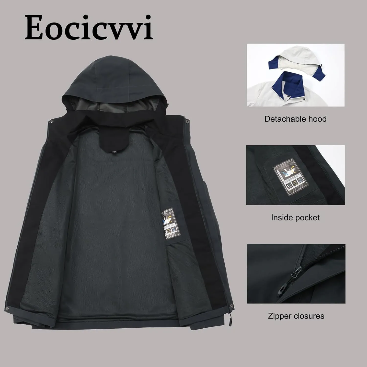 Mens Rain Jacket Waterproof Full Zip Up Hoodies Windbreaker Hiking Outdoor Rain Coat Lightweight Softshell Raincoat