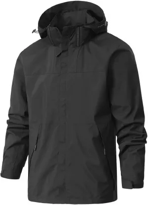 Mens Rain Jacket Waterproof Hiking Coat Lightweight Windbreaker with Hood Outdoor Climbing Traveling Zipper Outerwear