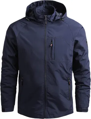 Mens Rain Jacket Waterproof with Hooded Hiking Coat Lightweight Windbreaker Raincoat Lightweight Shell Jacket