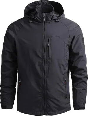 Mens Rain Jacket Waterproof with Hooded Hiking Coat Lightweight Windbreaker Raincoat Lightweight Shell Jacket