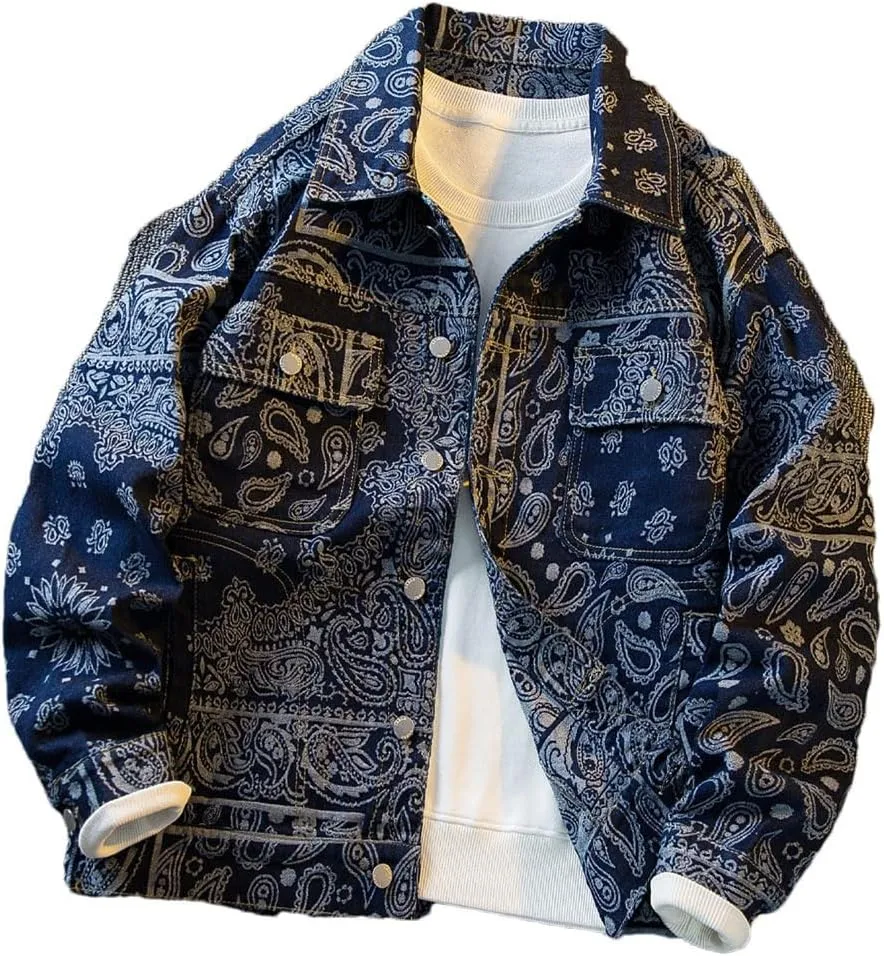 Men's Retro Ethnic Style Denim Loose High Street Workwear Jacket Tops