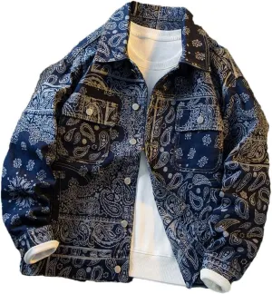 Men's Retro Ethnic Style Denim Loose High Street Workwear Jacket Tops