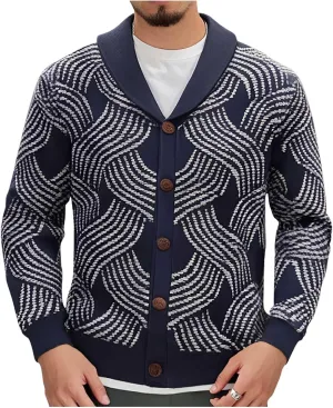 Mens Shawl Collar Knit Cardigan Sweater Outwear Button Down Long Sleeve Casual Fall Outfits 2024 Cardigans Sweater