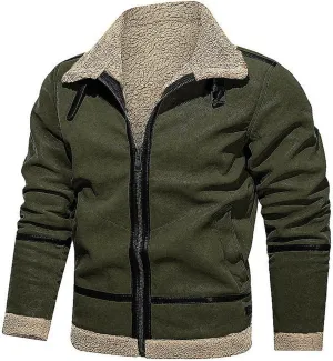 Men's Sherpa Fleece Lined Military Jackets Thermal Winter Bomber Coat Heavyweight Faux Fur Coat for Men