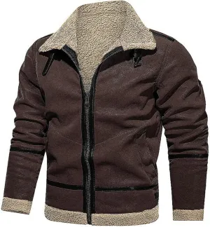 Men's Sherpa Fleece Lined Military Jackets Thermal Winter Bomber Coat Heavyweight Faux Fur Coat for Men
