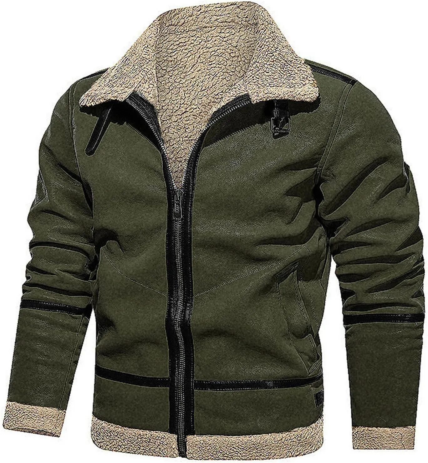 Men's Sherpa Fleece Lined Military Jackets Thermal Winter Bomber Coat Heavyweight Faux Fur Coat for Men