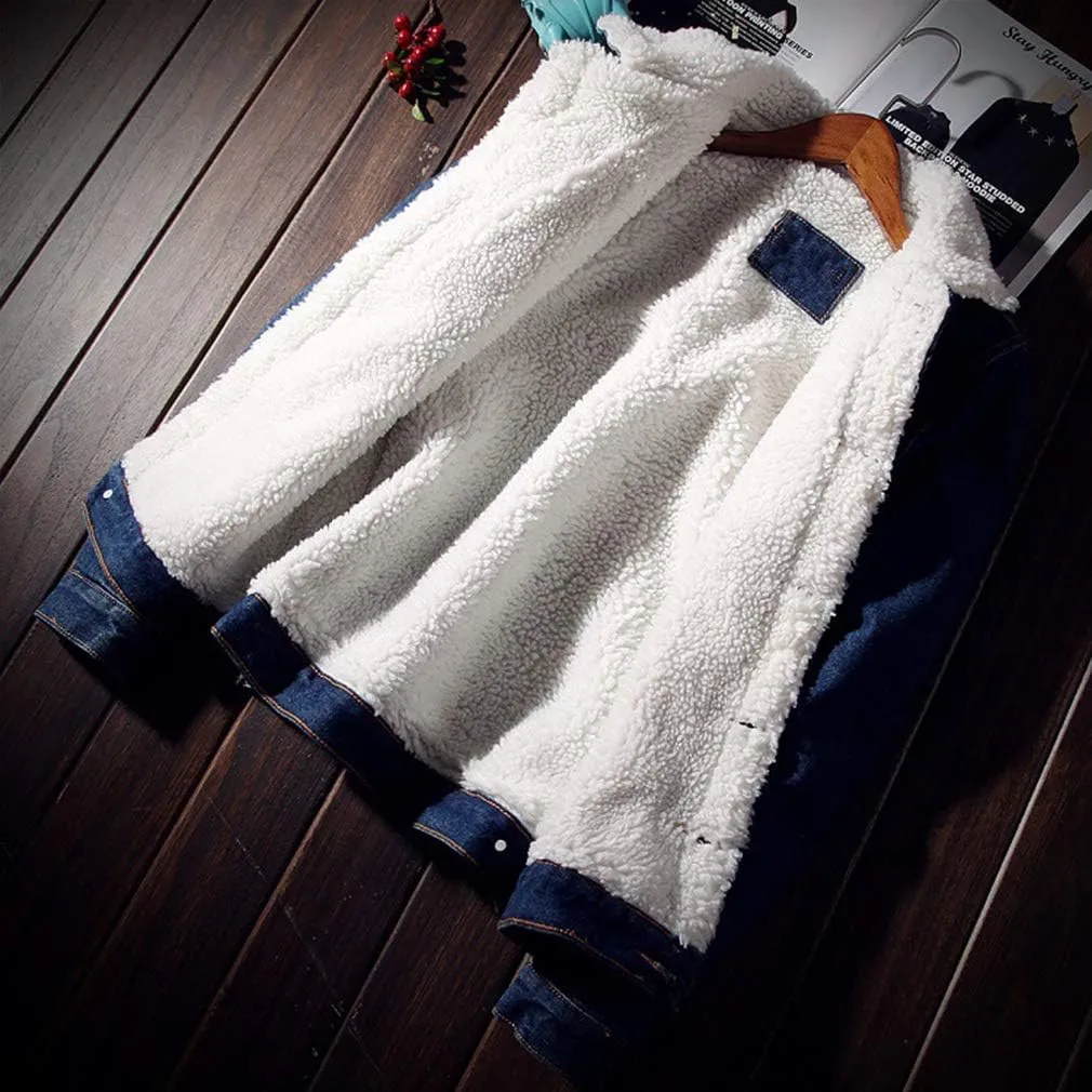 Men's Sherpa Lined Denim Jacket Button Down Classic Trucker Jackets Warm Casual Quilted Jeans Coats Outerwear