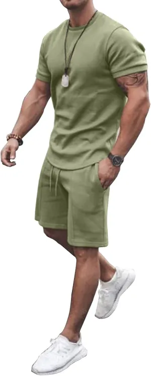 Mens Short Sets 2 Piece Outfits Summer Short Sleeve Shirts and Shorts Gym Workout T Shirt Beach Shorts Tracksuit