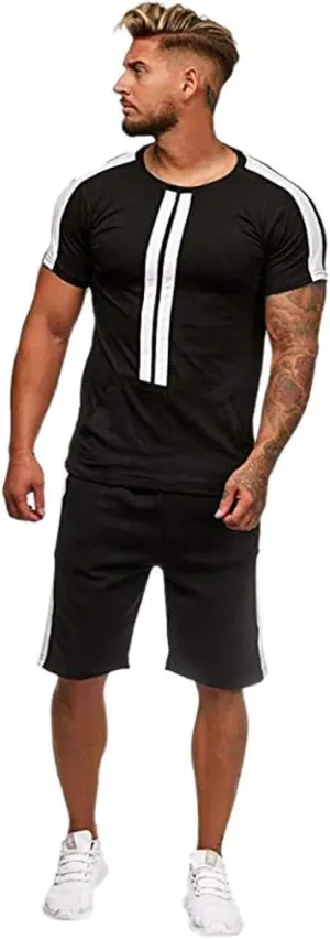 Mens Short Sets 2 Piece Outfits Summer Short Sleeve Shirts and Shorts Gym Workout T Shirt Beach Shorts Tracksuit