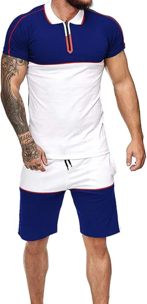 Mens Short Sets 2 Piece Outfits Summer Short Sleeve Shirts and Shorts Gym Workout T Shirt Beach Shorts Tracksuit