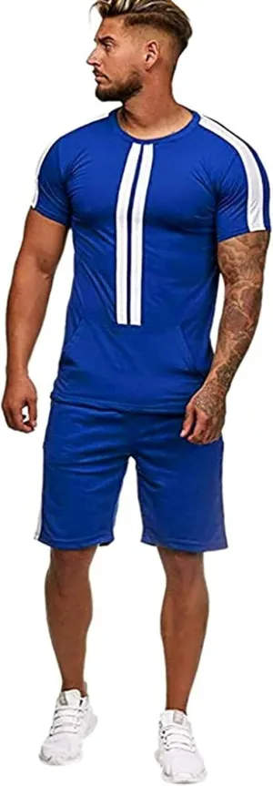 Mens Short Sets 2 Piece Outfits Summer Short Sleeve Shirts and Shorts Gym Workout T Shirt Beach Shorts Tracksuit