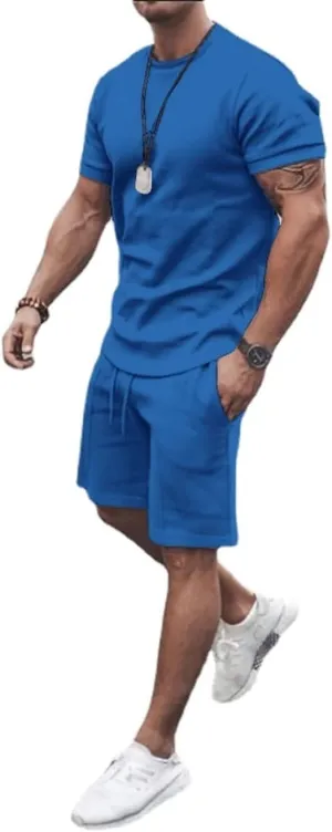 Mens Short Sets 2 Piece Outfits Summer Short Sleeve Shirts and Shorts Gym Workout T Shirt Beach Shorts Tracksuit