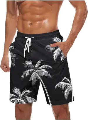 Mens Shorts Casual Cotton Linen Shorts Hawaiian Elastic Waist Short Pants Drawstring Lightweight Short Summer Shorts