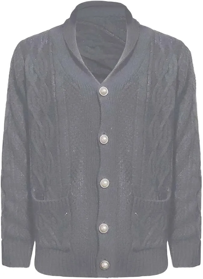 Mens Slimming Twist Knit Cardigan Sweaters Casual Long Sleeve Shawl Collar Button Down Knitted Sweaters with Pockets