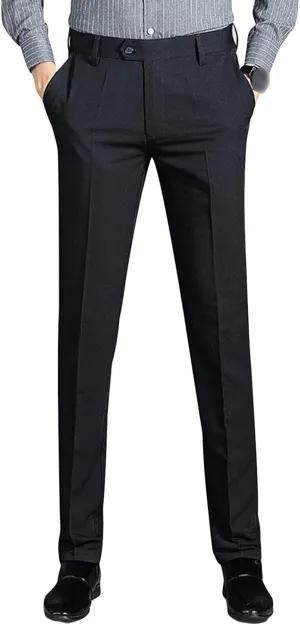 Men's Solid Slim Fit Dress Pant Classic Straight Leg Casual Suit Pant Lightweight Business Party Trousers