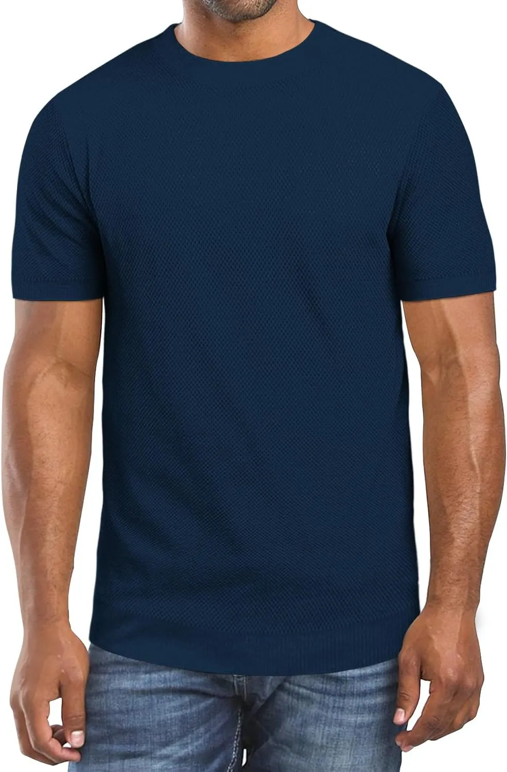 Men's Summer Breathable Knit Short Sleeve Sweater - Lightweight and Comfortable Casual Crew Neck Pullovers