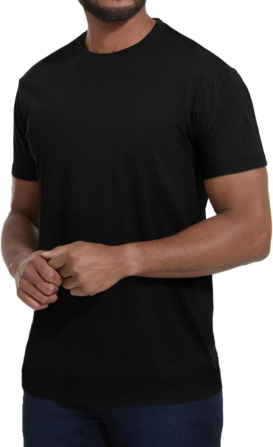 Men's Summer Breathable Knit Short Sleeve Sweater - Lightweight and Comfortable Casual Crew Neck Pullovers