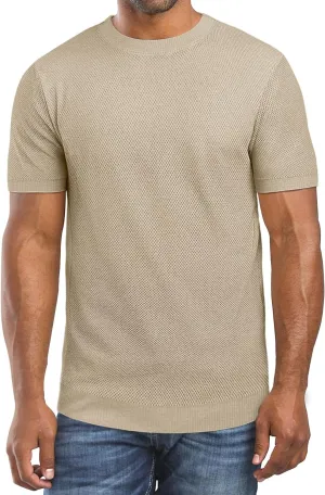 Men's Summer Breathable Knit Short Sleeve Sweater - Lightweight and Comfortable Casual Crew Neck Pullovers