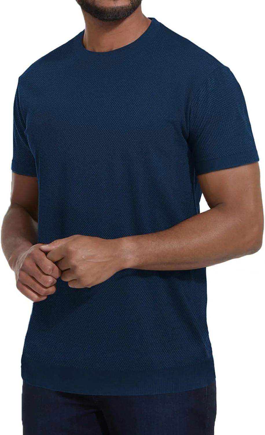 Men's Summer Breathable Knit Short Sleeve Sweater - Lightweight and Comfortable Casual Crew Neck Pullovers