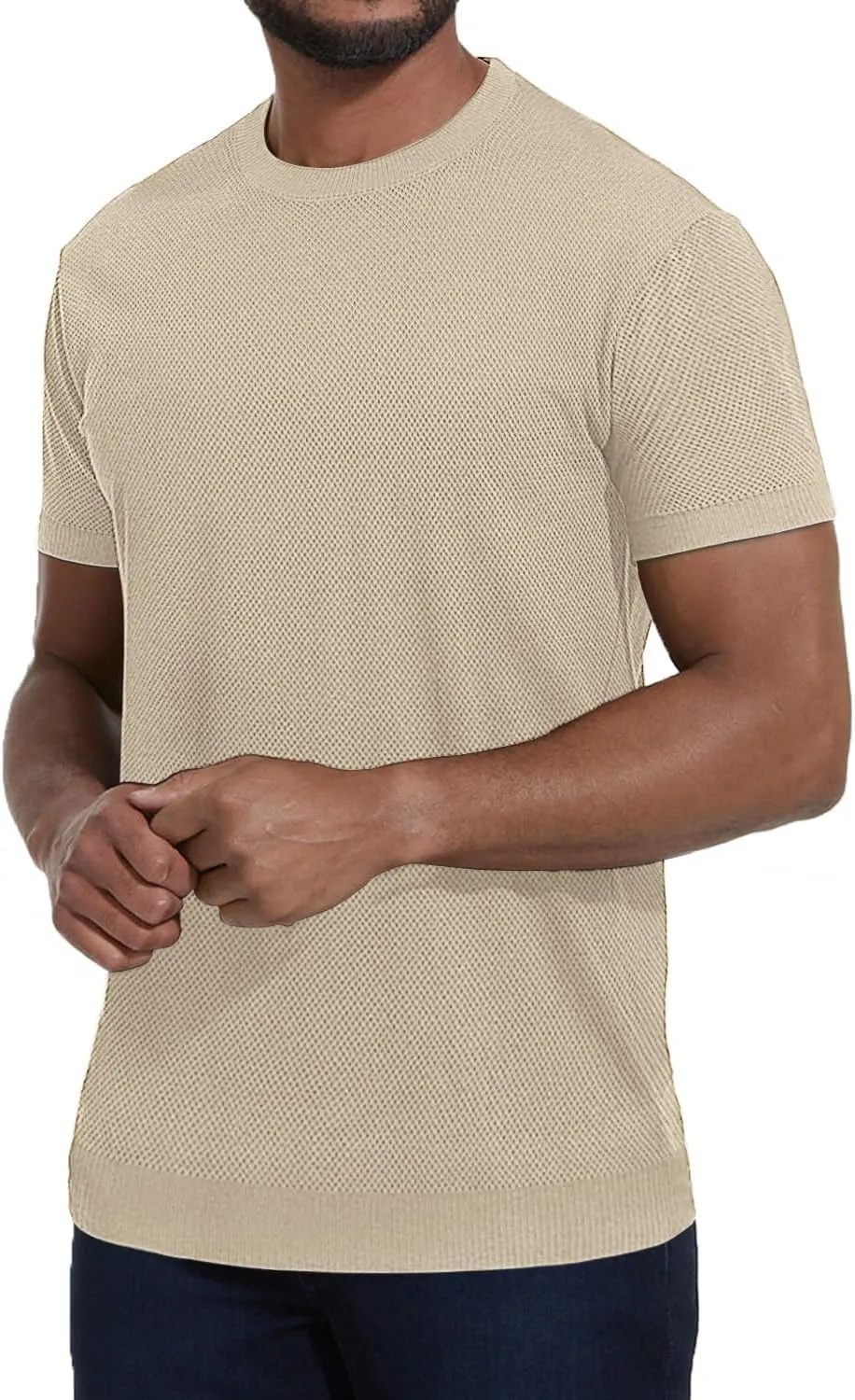 Men's Summer Breathable Knit Short Sleeve Sweater - Lightweight and Comfortable Casual Crew Neck Pullovers