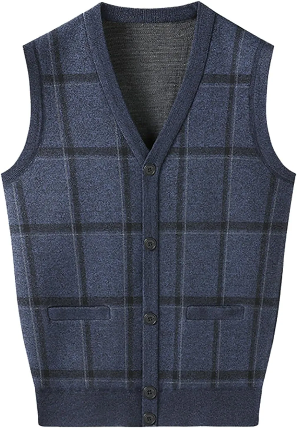 Mens Sweater Vest Plaid V Neck Sleeveless Button Down Winter Cardigan 2024 Trendy Casual Warm Soft Knit Tops