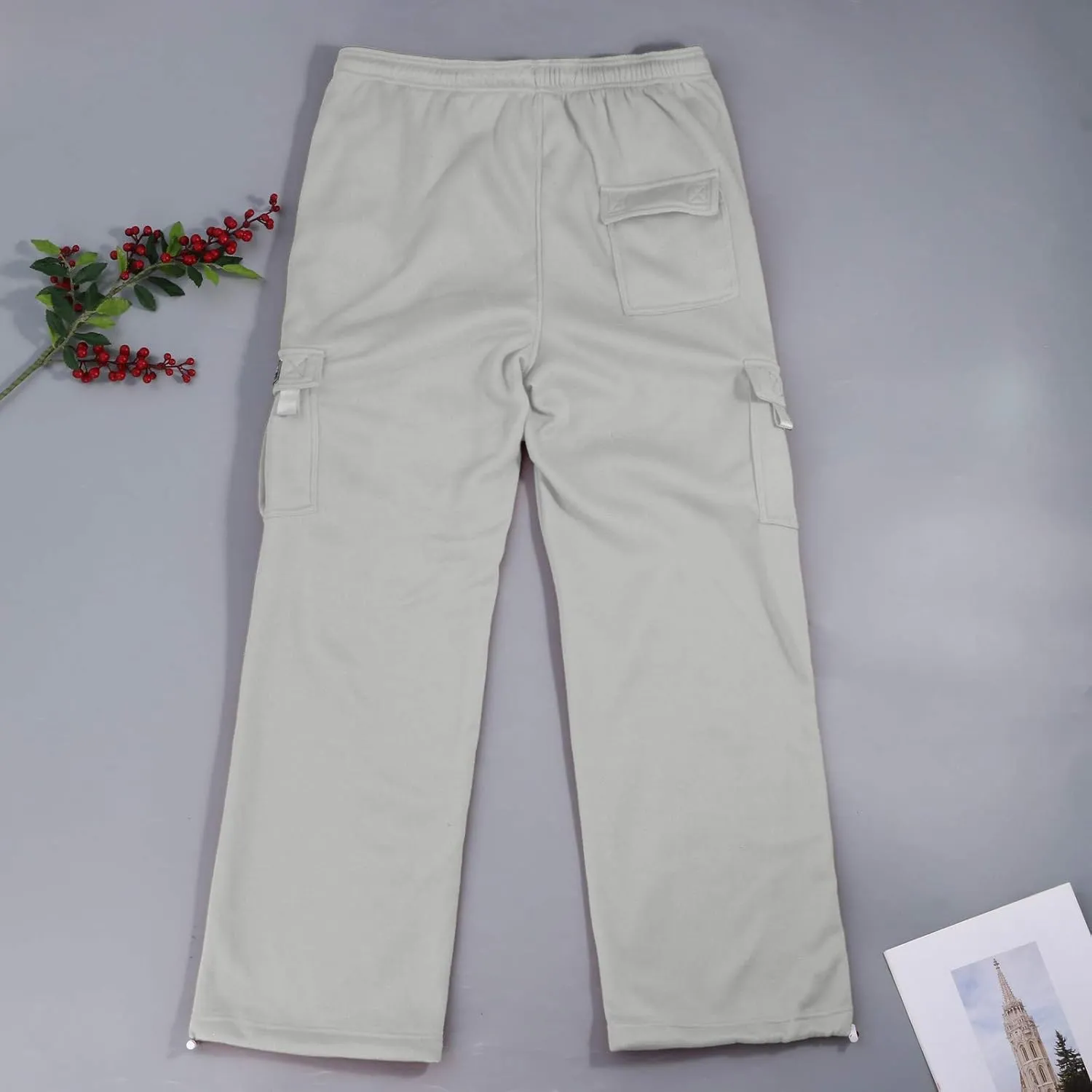 Mens Sweatpants with Pockets Baggy Heavy Cargo Sweatpants Casual Drawstring Open Bottom Athletic Joggers Sweat Pants