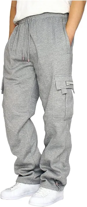 Mens Sweatpants with Pockets Baggy Heavy Cargo Sweatpants Casual Drawstring Open Bottom Athletic Joggers Sweat Pants