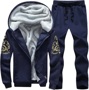 Men's Tracksuits 2 Piece Fleece Lined Tracksuit Set Outfits Jogging Sweatsuit Outdoor Athletic Hoodies Sweatpant Sets
