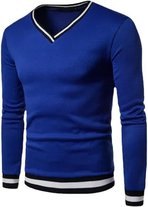 Mens V Neck Sweatshirts Casual Long Sleeve Shirts Athletic Jumper Sweaters Contrast Color Fall Knittede Pullover Top