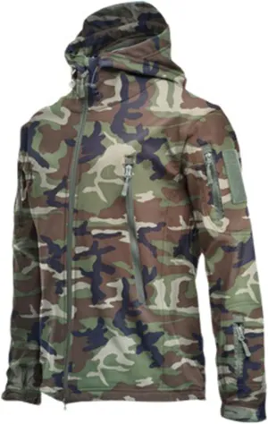 Mens Waterproof Hooded Rain Jacket Outdoor Softshell Fleece Lined Camouflage Hunting Hiking Fishing Windbreaker Jacket