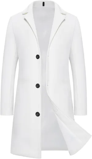 Men's Wool Blend Pea Coat Warm Winter Trench Coats Notched Collar Single Breasted Overcoat Topcoat for Business Work