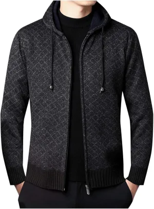 MIDOO Lightweight Golf Rain Jacket Men Casual Long Sleeve Fleece Lined Knit Cardigan Sweater Lightweight Jacket with Pockets