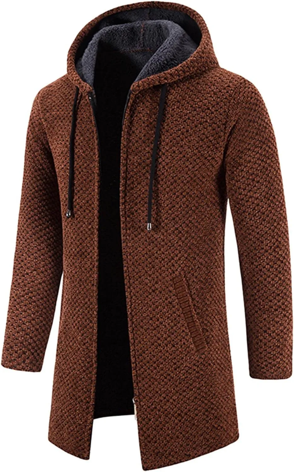 MIDOO Lightweight Golf Rain Jacket Men Casual Long Sleeve Fleece Lined Knit Cardigan Sweater Lightweight Jacket with Pockets