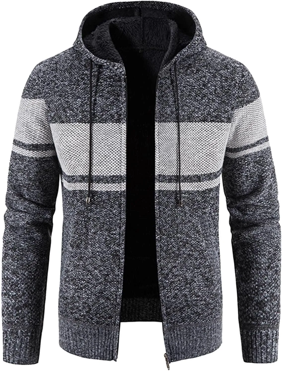 MIDOO Rain Jacket Men Waterproof Lightweight Casual Long Sleeve Fleece Lined Knit Sweater Lightweight Jacket with Pockets