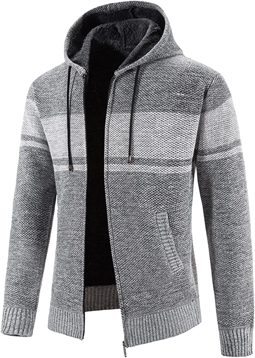 MIDOO Rain Jacket Men Waterproof Lightweight Casual Long Sleeve Fleece Lined Knit Sweater Lightweight Jacket with Pockets