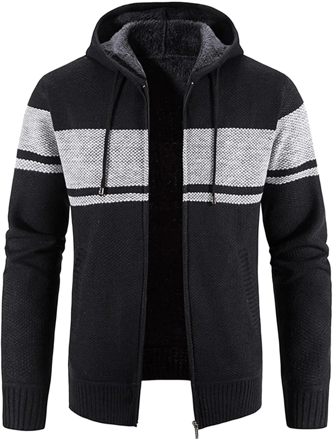 MIDOO Rain Jacket Men Waterproof Lightweight Casual Long Sleeve Fleece Lined Knit Sweater Lightweight Jacket with Pockets
