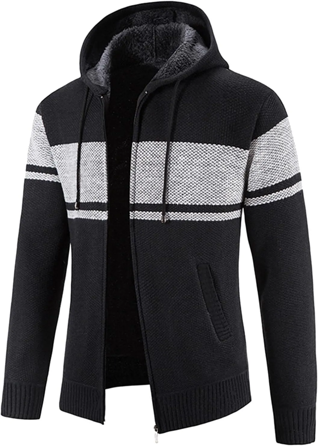 MIDOO Rain Jacket Men Waterproof Lightweight Casual Long Sleeve Fleece Lined Knit Sweater Lightweight Jacket with Pockets