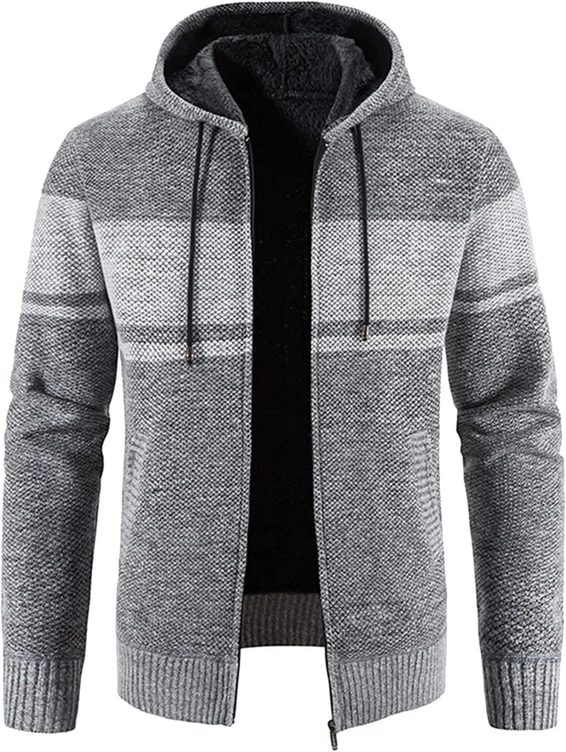 MIDOO Rain Jacket Men Waterproof Lightweight Casual Long Sleeve Fleece Lined Knit Sweater Lightweight Jacket with Pockets