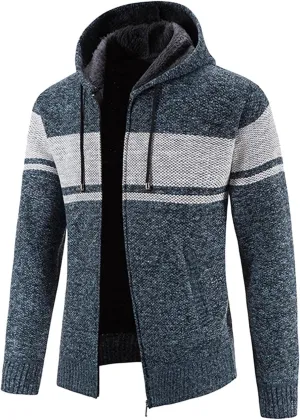 MIDOO Rain Jacket Men Waterproof Lightweight Casual Long Sleeve Fleece Lined Knit Sweater Lightweight Jacket with Pockets