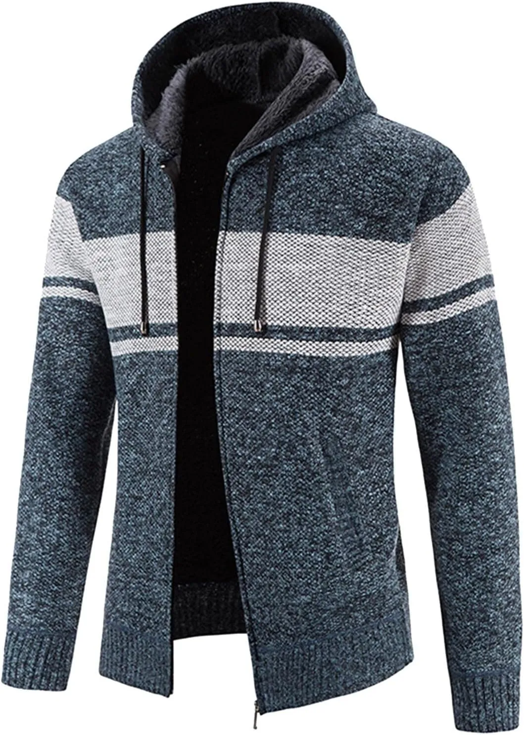 MIDOO Rain Jacket Men Waterproof Lightweight Casual Long Sleeve Fleece Lined Knit Sweater Lightweight Jacket with Pockets